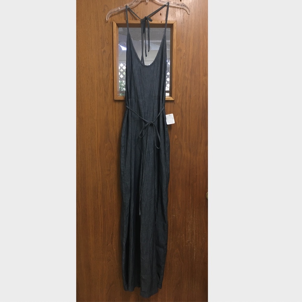 NWT $128 Free People Chambray Wide Leg Overall Jumpsuit One-Piece